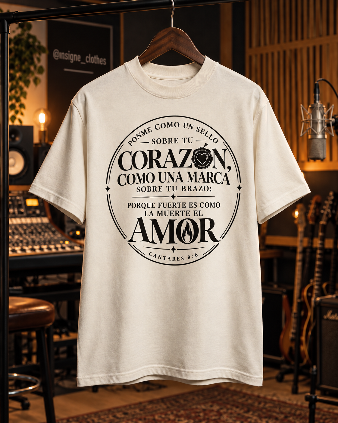 Camiseta Cantares 8:6 — Marfil, «Ponme como un sello sobre tu corazón»