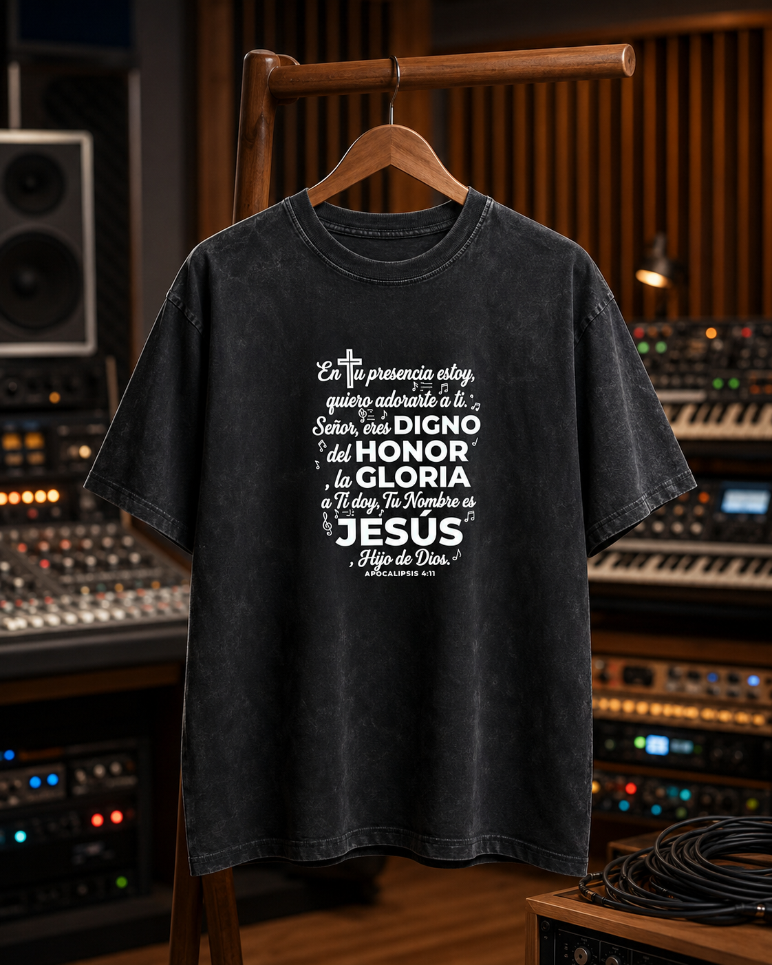Camiseta En Tu Presencia — Negro Acid Wash