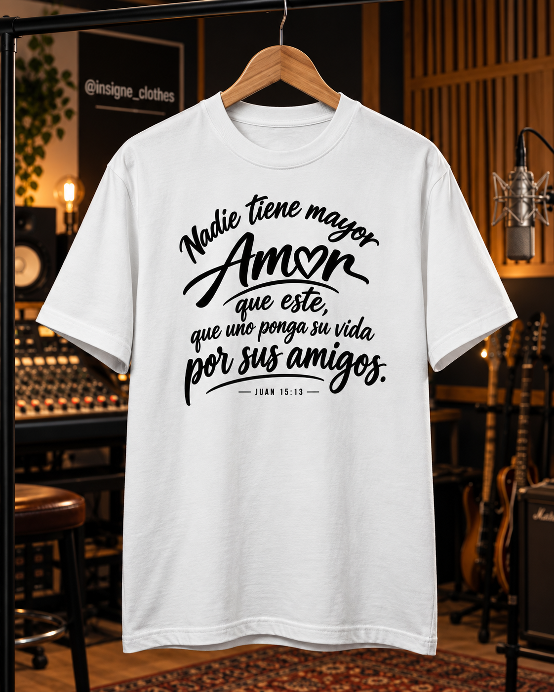 Camiseta Juan 15:13 — Blanco, «Nadie tiene mayor amor que este»