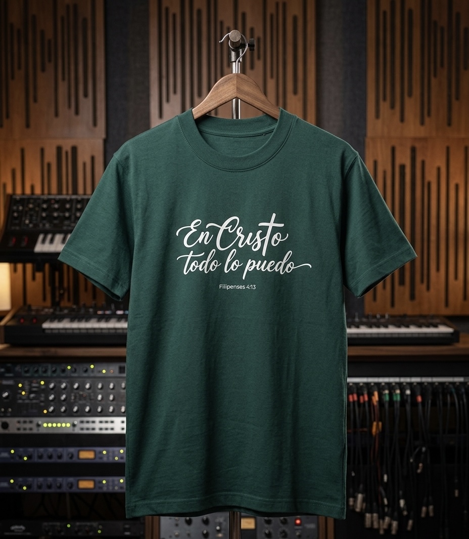 Camiseta En Cristo todo lo puedo, Filipenses 4:13 — Verde Pino