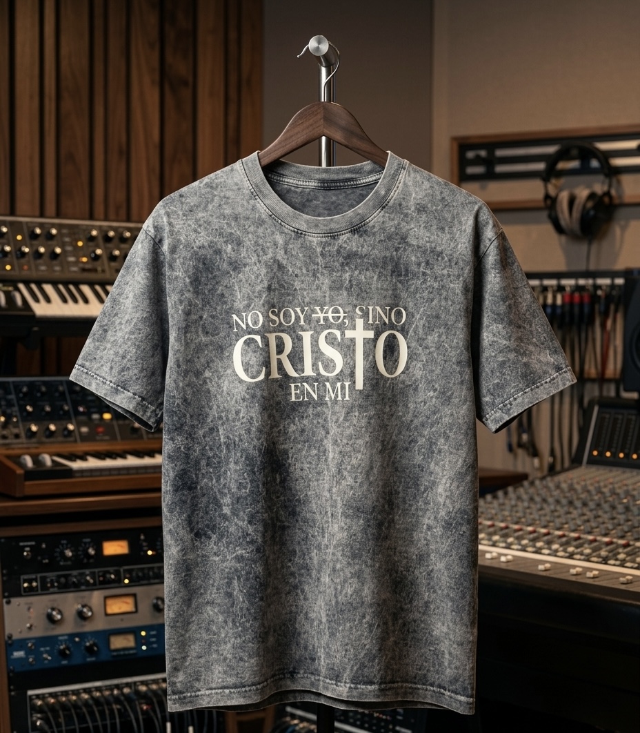 Camiseta No soy yo, sino Cristo en mí — Gris Acid Wash